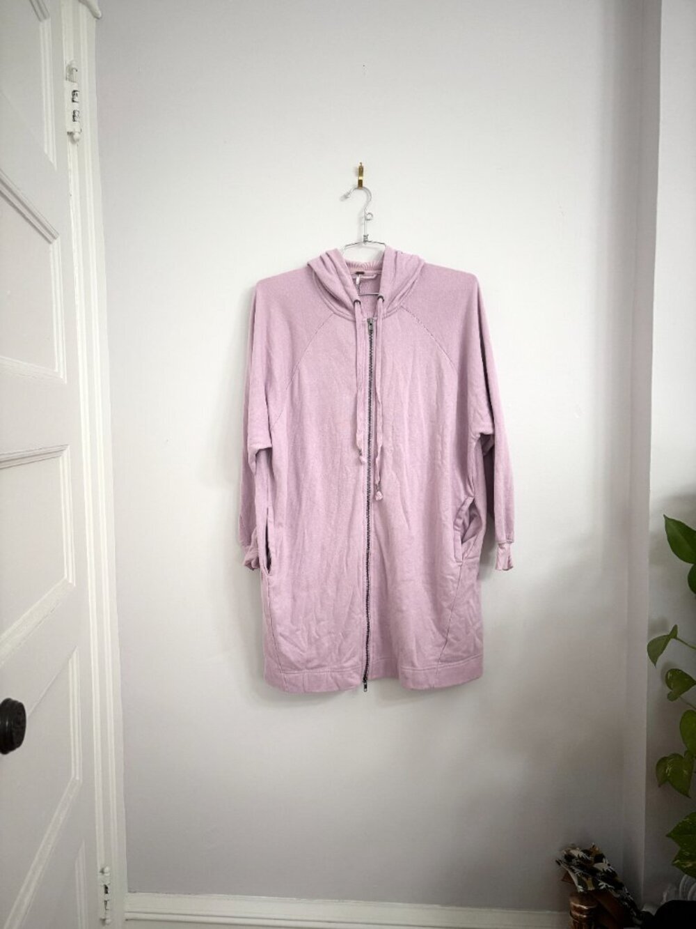 Free People Lavender Pink Oversized Long Zip Up Sweater Hoodie - XS - Picture 13 of 14